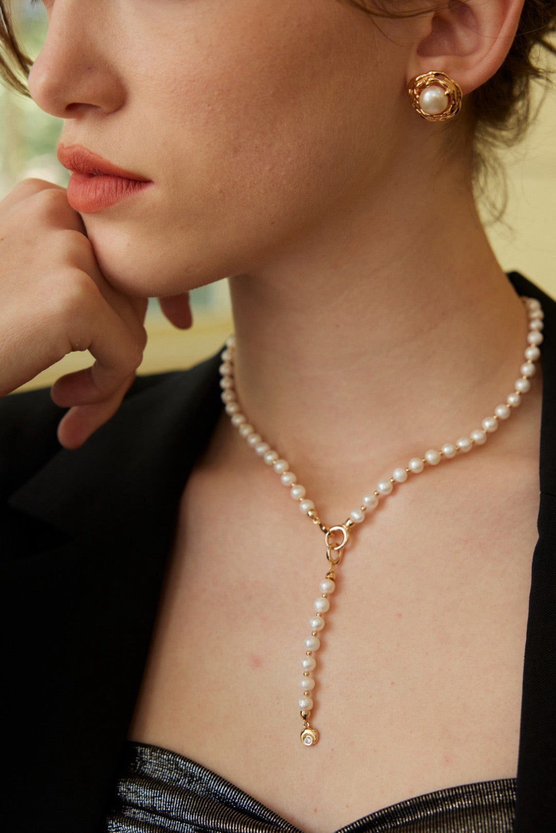 S925 Silver Natural Pearl Zircon Necklace