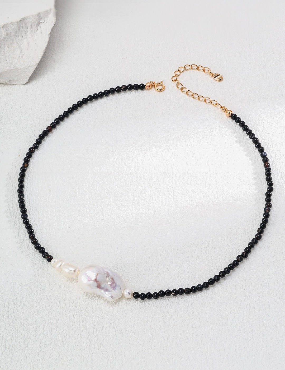 925 Silver Simple Natural Pearl Black Agate Necklace