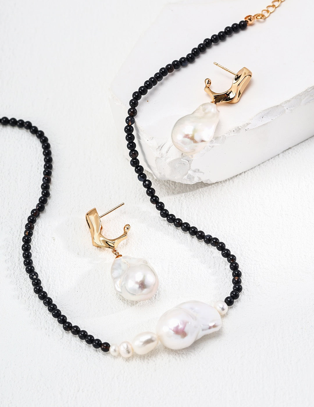 925 Silver Simple Natural Pearl Black Agate Necklace