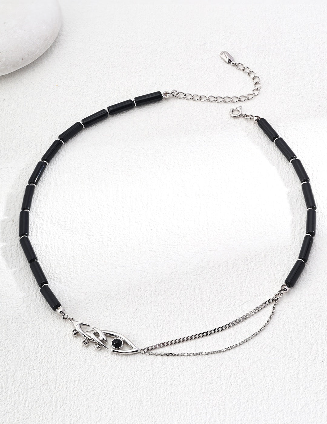 S925 Silver Vintage Black Agate Necklace