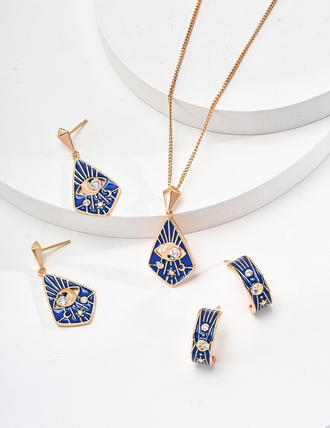 S925 Silver Vintage Blue Glaze Zirconia Earrings Necklace