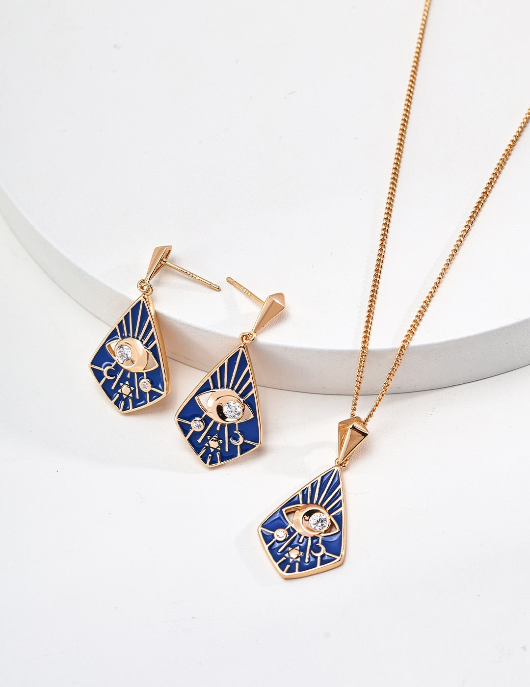 S925 Silver Vintage Blue Glaze Zirconia Earrings Necklace