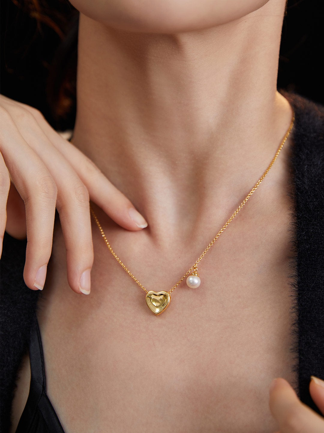 S925 Silver Pearl Heart Necklace