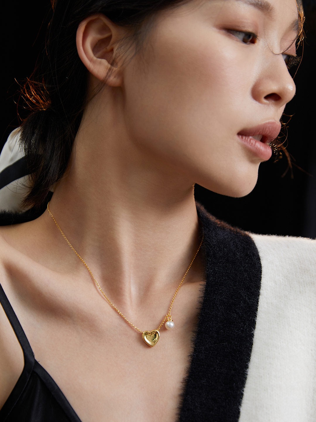 S925 Silver Pearl Heart Necklace