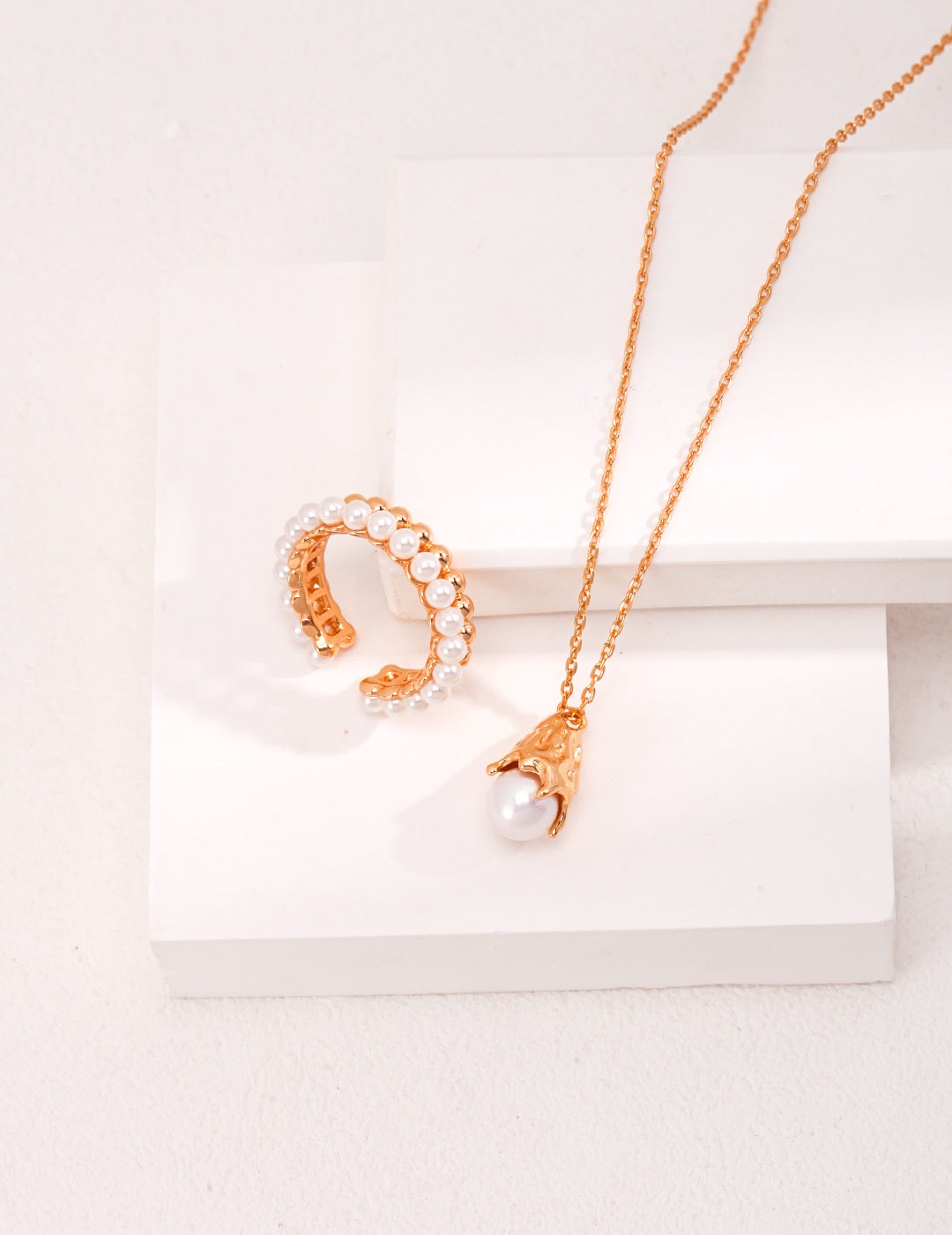 Ins Half Pearl Half Silver Ring