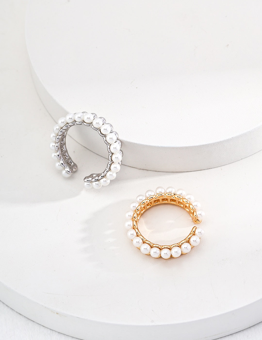 Ins Half Pearl Half Silver Ring