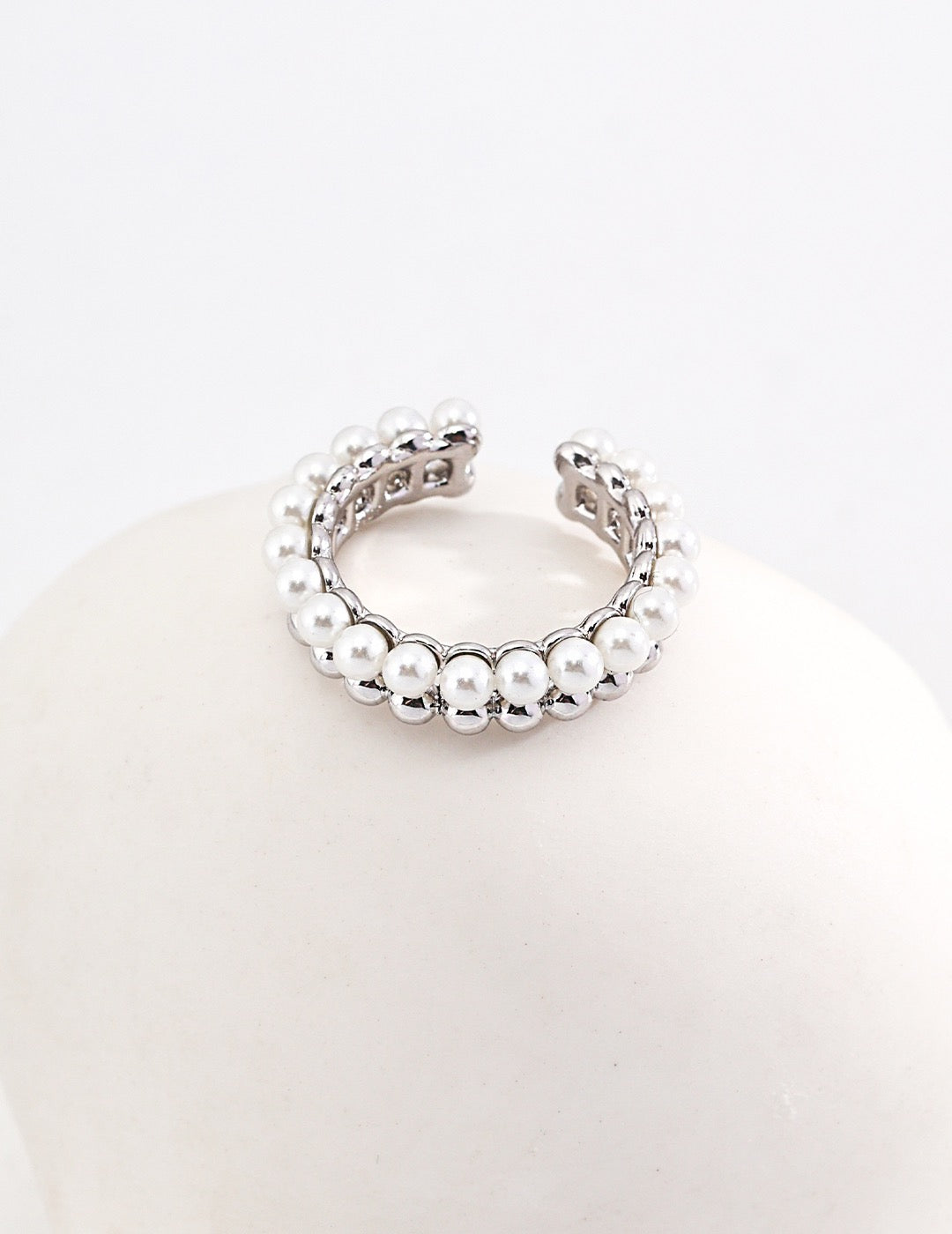 Ins Half Pearl Half Silver Ring