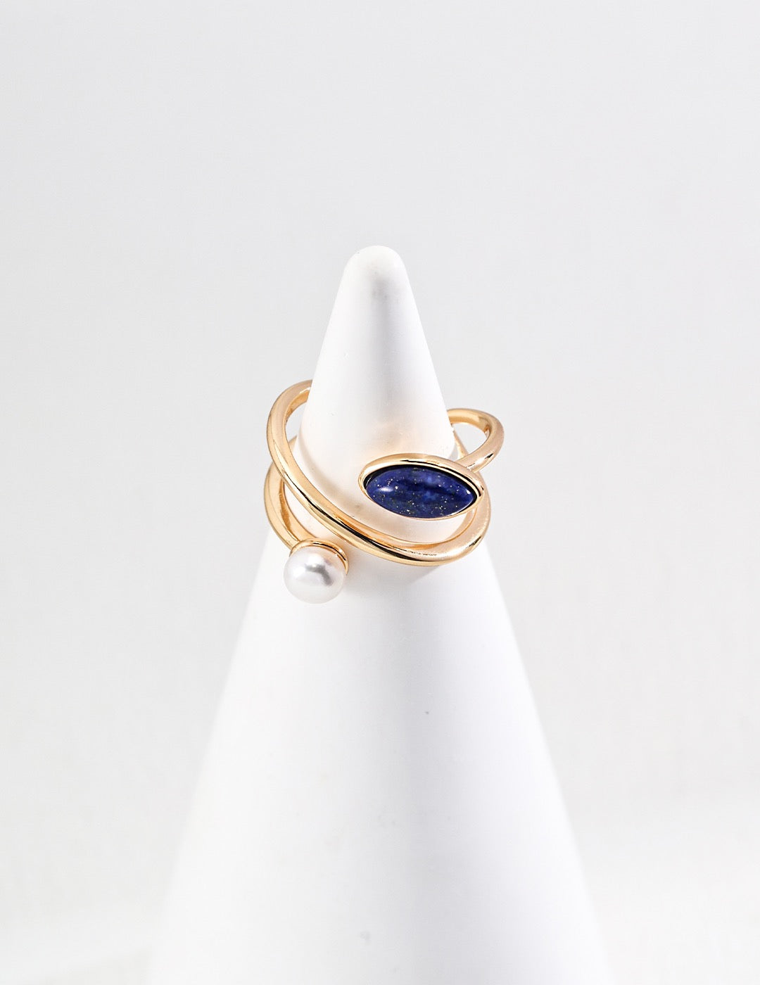 S925 Silver Simple Natural Pearl Lapis Lazuli Ring