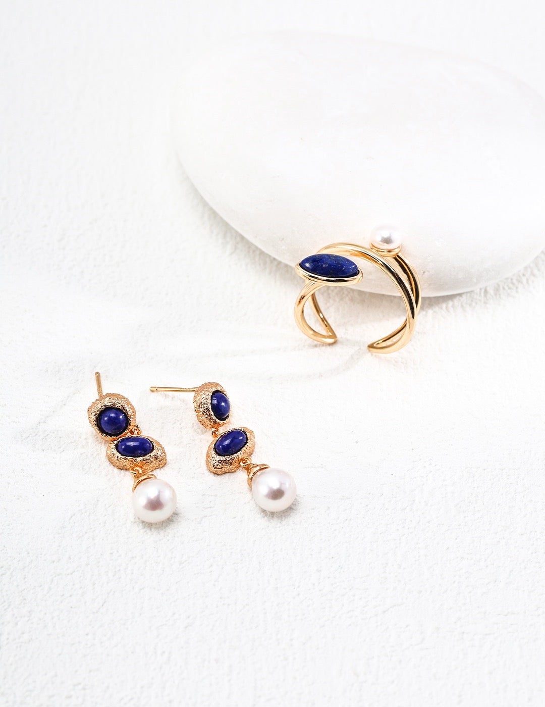 S925 Silver Simple Natural Pearl Lapis Lazuli Ring