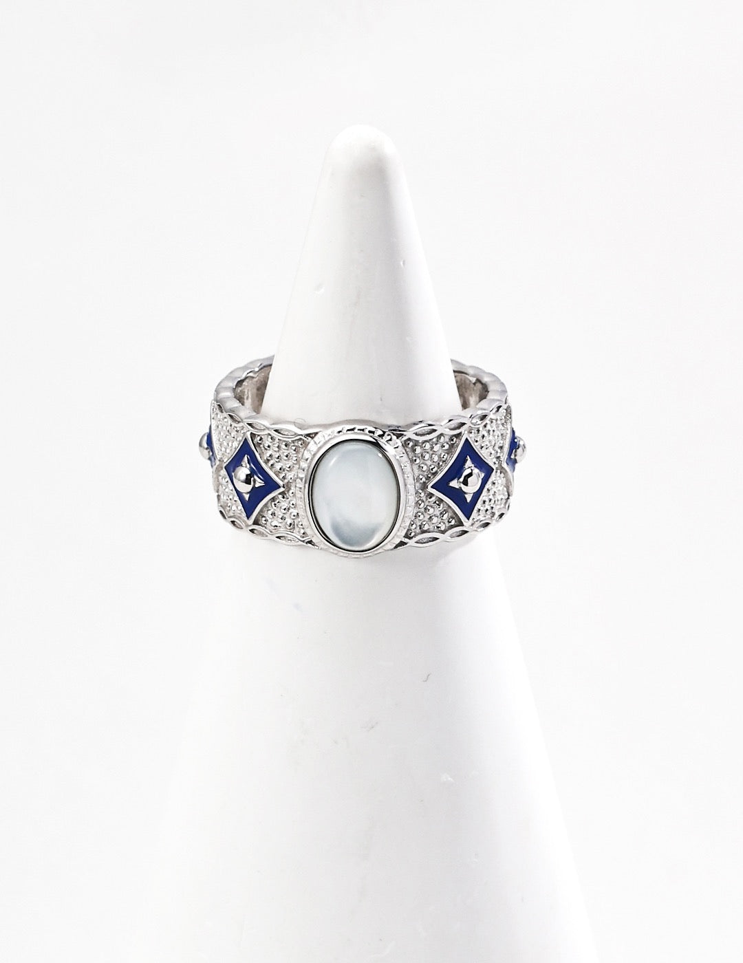 S925 Silver Retro Design Blue Glaze Lapis Lazuli/Mother-of-pearl Ring