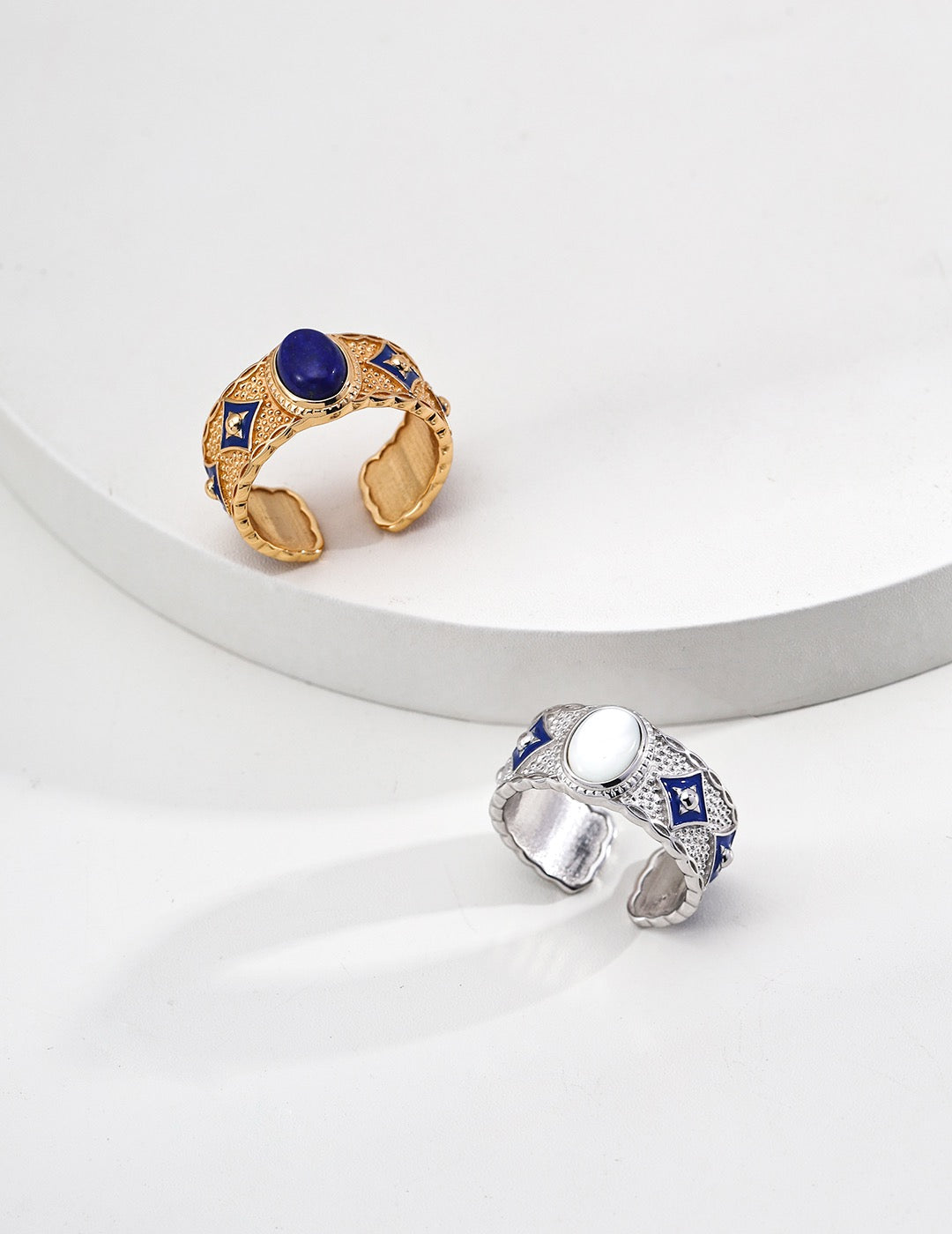 S925 Silver Retro Design Blue Glaze Lapis Lazuli/Mother-of-pearl Ring