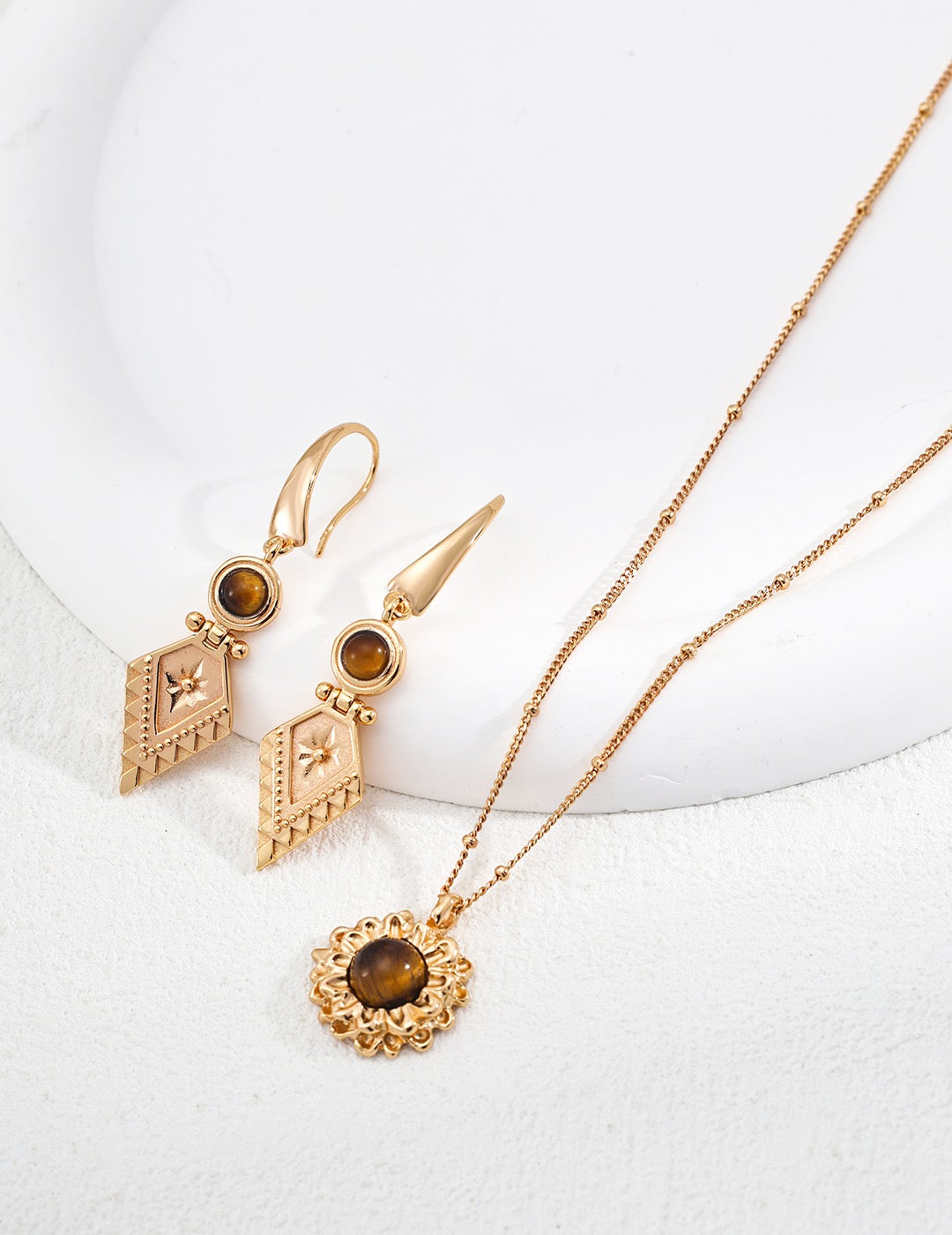 S925 Silver Vintage Tiger Eye Stone Earrings