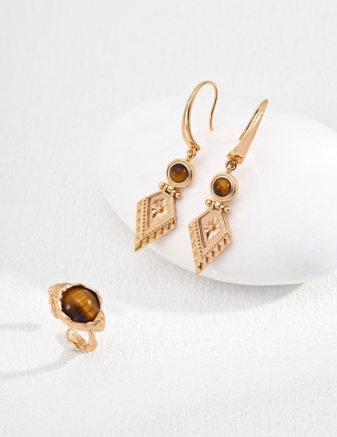S925 Silver Vintage Tiger Eye Stone Earrings