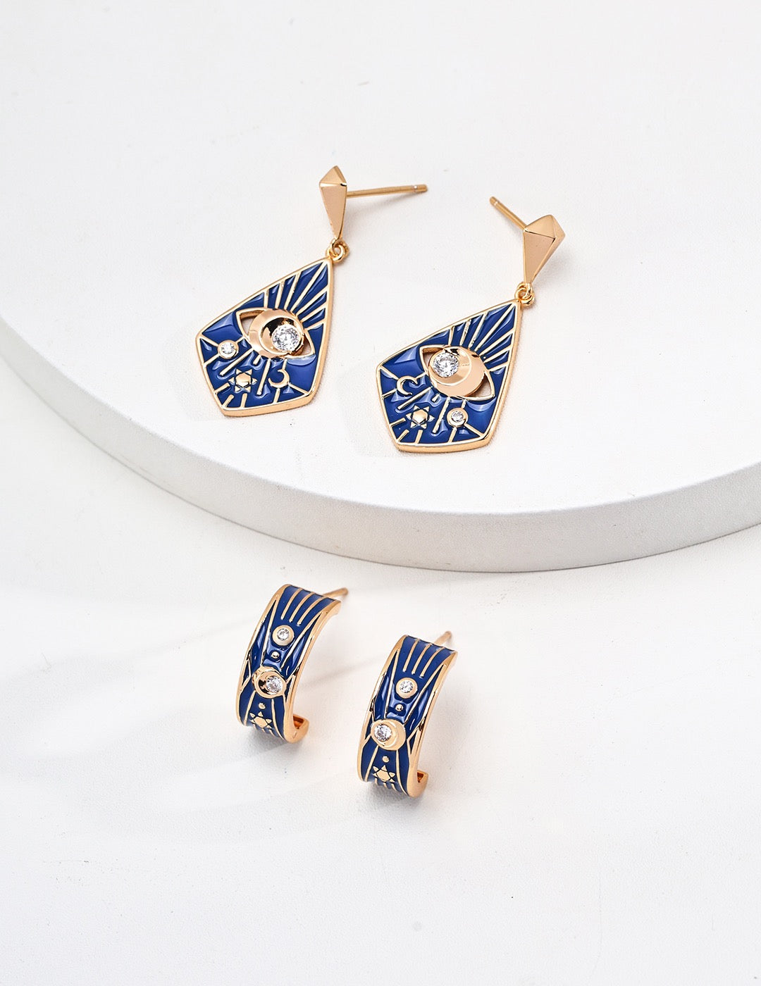 S925 Silver Vintage Blue Glaze Zirconia Earrings Necklace