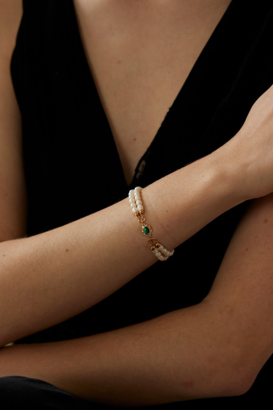 S925 Silver Simple Natural Pearl Malachite Bracelet