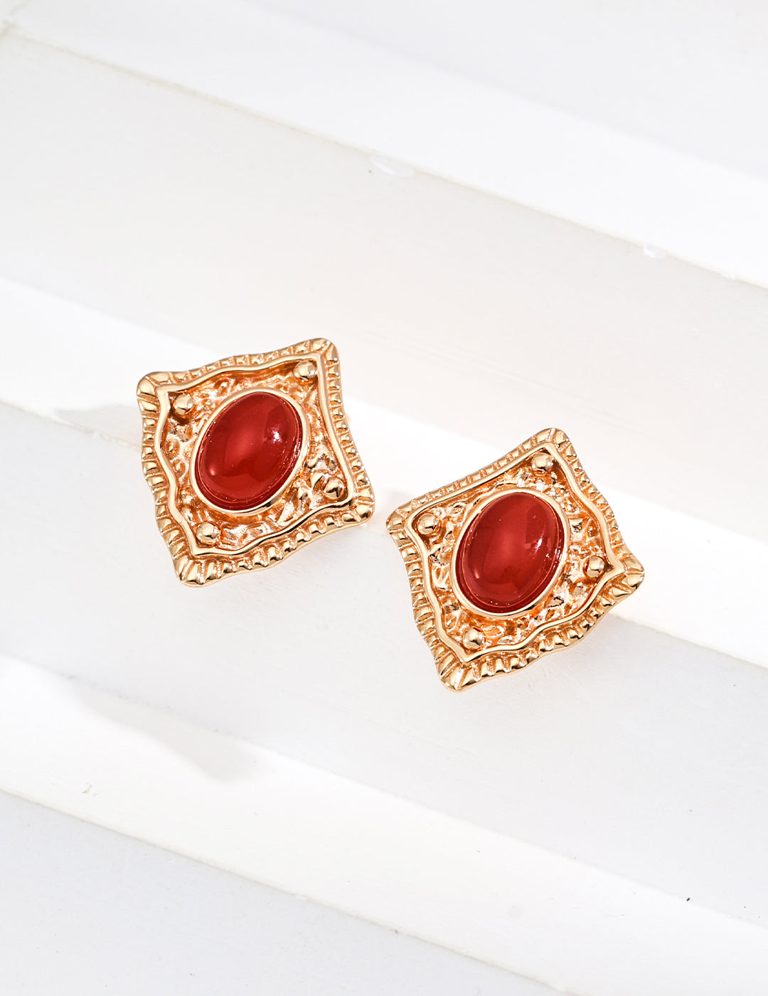 S925 Silver Red Agate Earrings