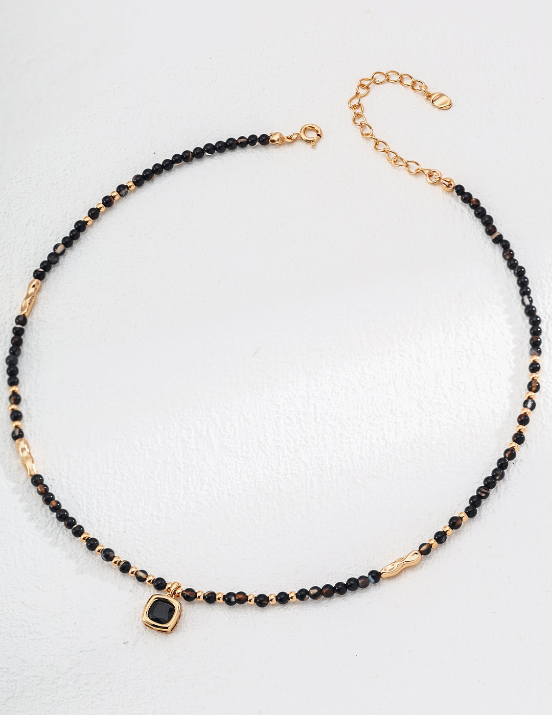 S925 Silver Round Polished Black Agate Necklace