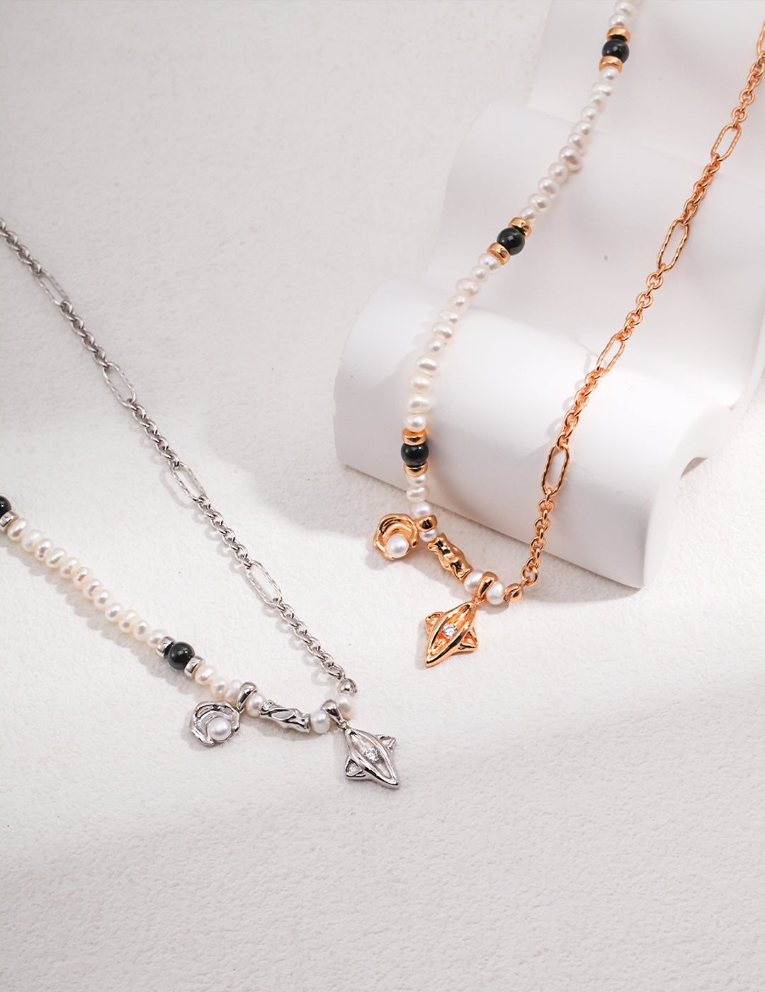 S925 Silver Pearl Agate Necklace (adjustable length)