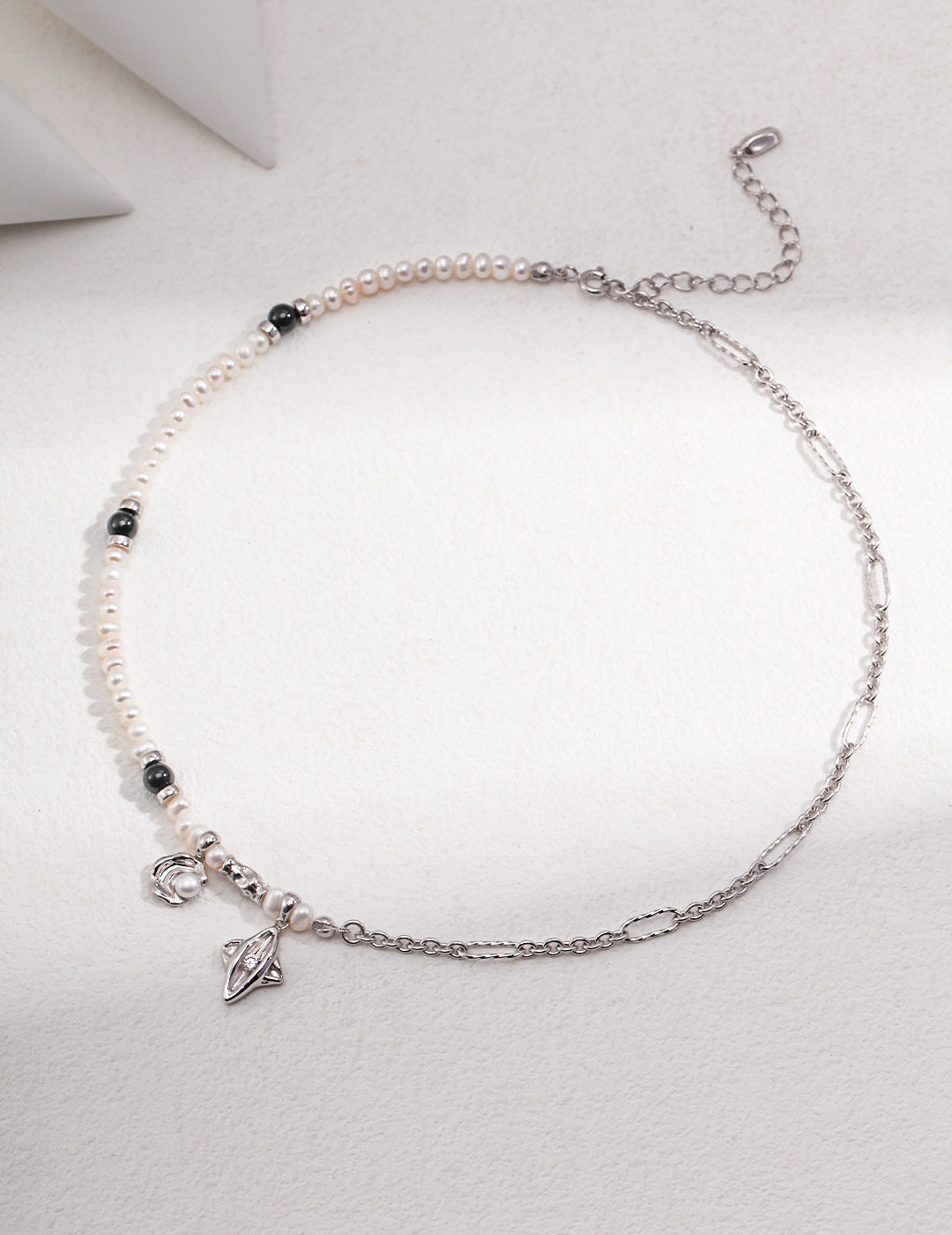 S925 Silver Pearl Agate Necklace (adjustable length)