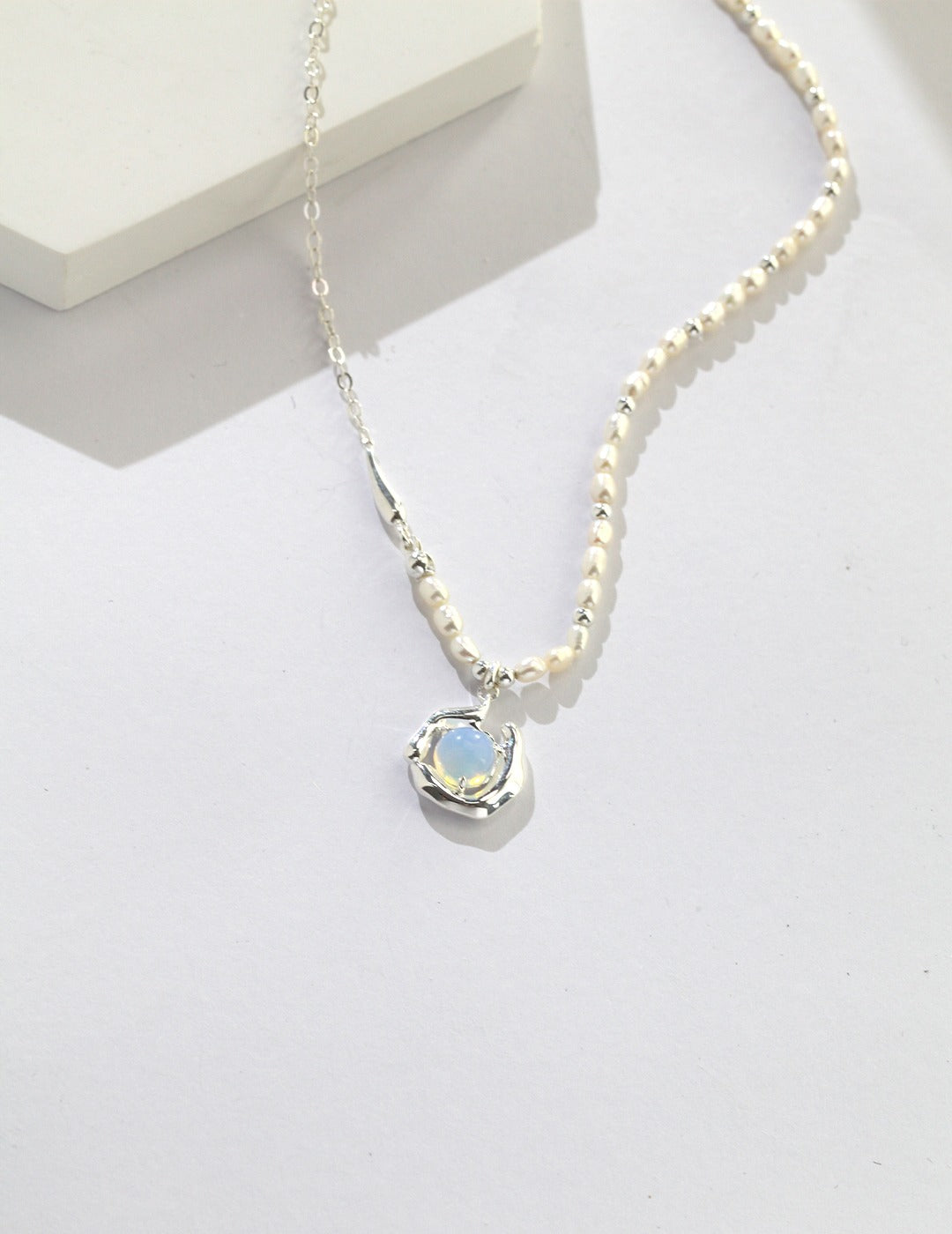 S925 Silver Pearl Opal Necklace (adjustable)