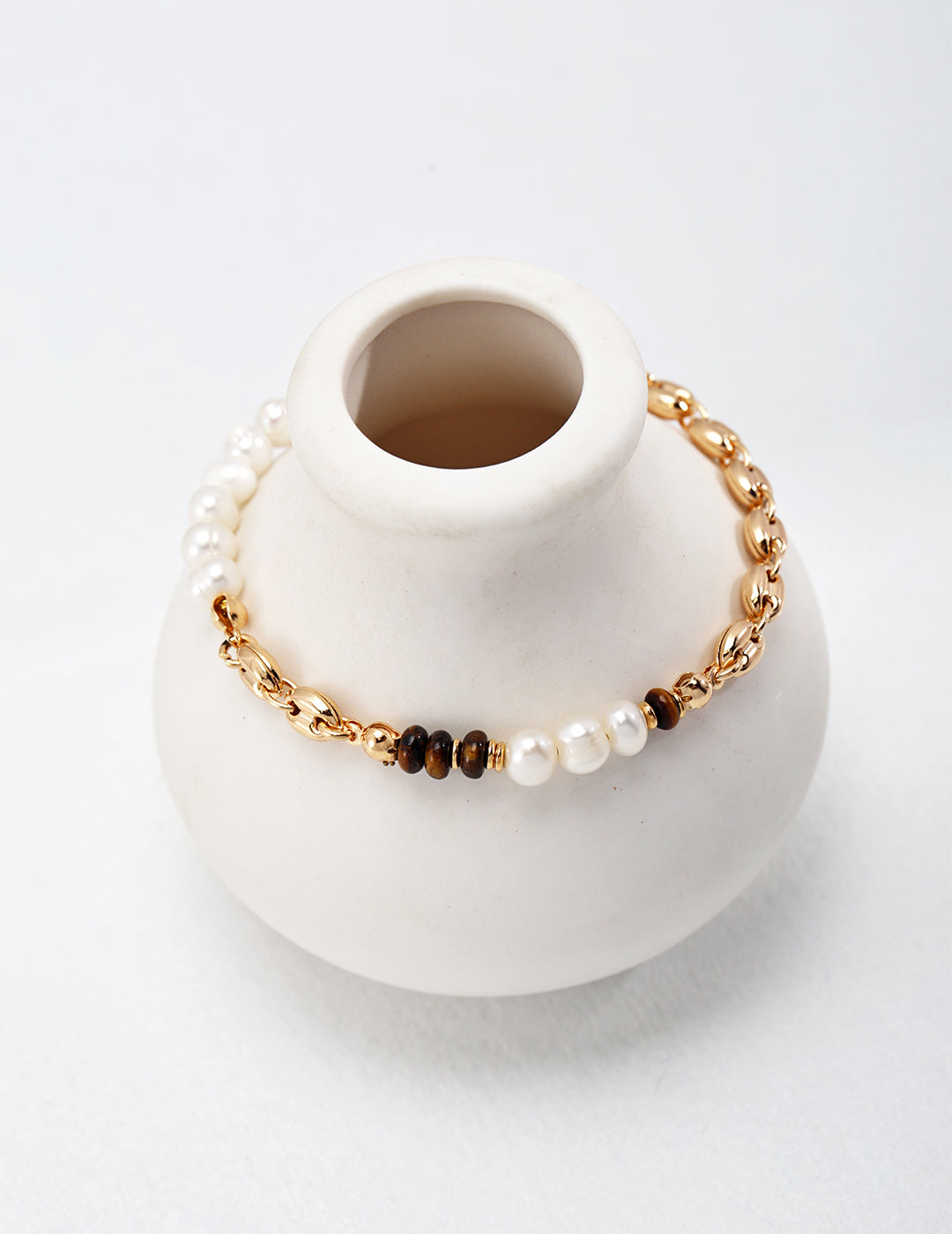S925 Silver Pearl Tiger Eye Stone Bracelet