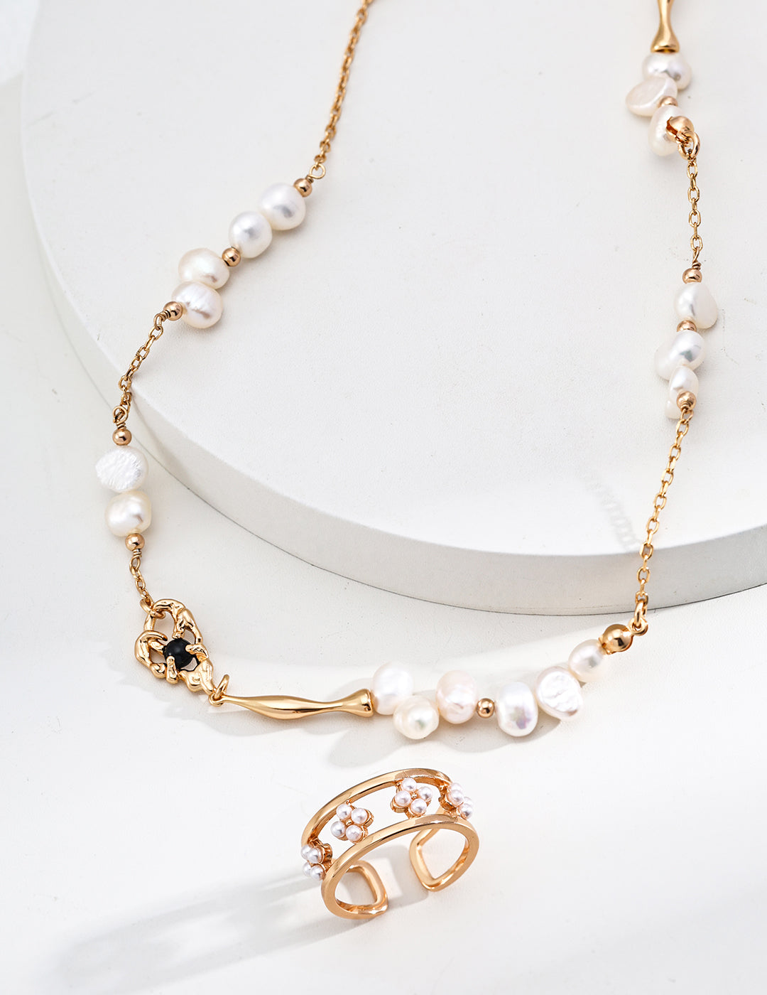 S925 Silver Natural Pearl Black Agate Necklace