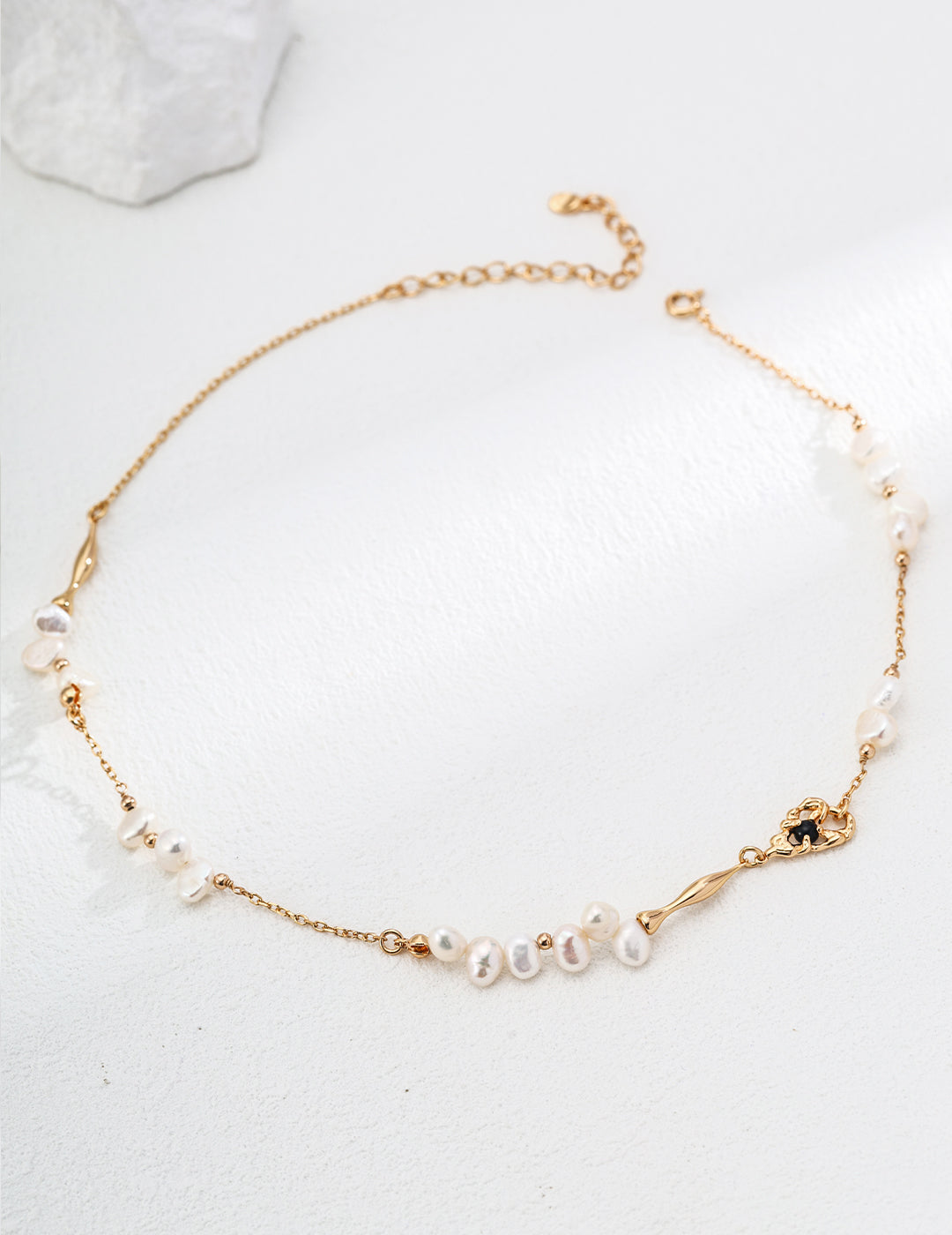 S925 Silver Natural Pearl Black Agate Necklace
