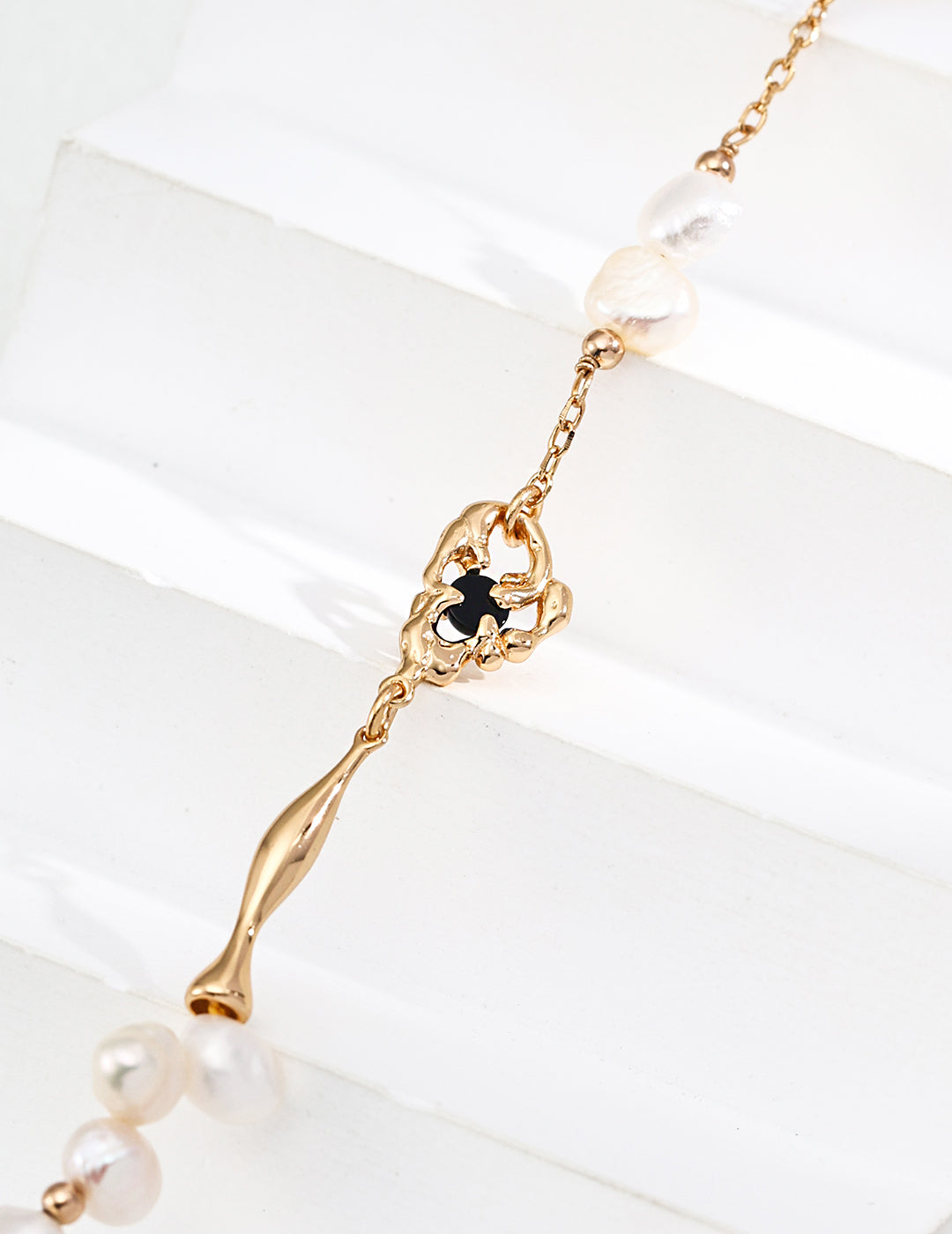 S925 Silver Natural Pearl Black Agate Necklace