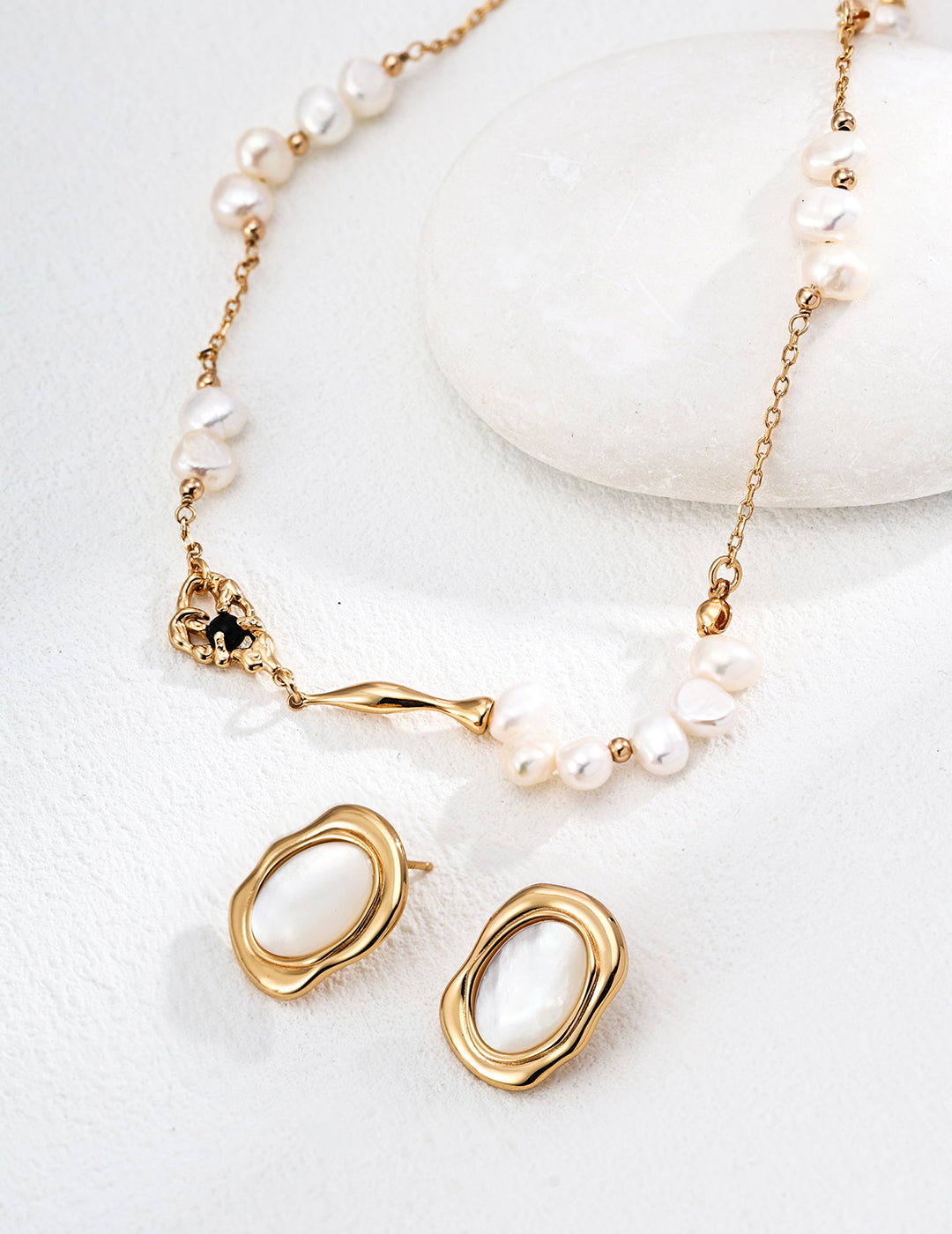 S925 Silver Natural Pearl Black Agate Necklace