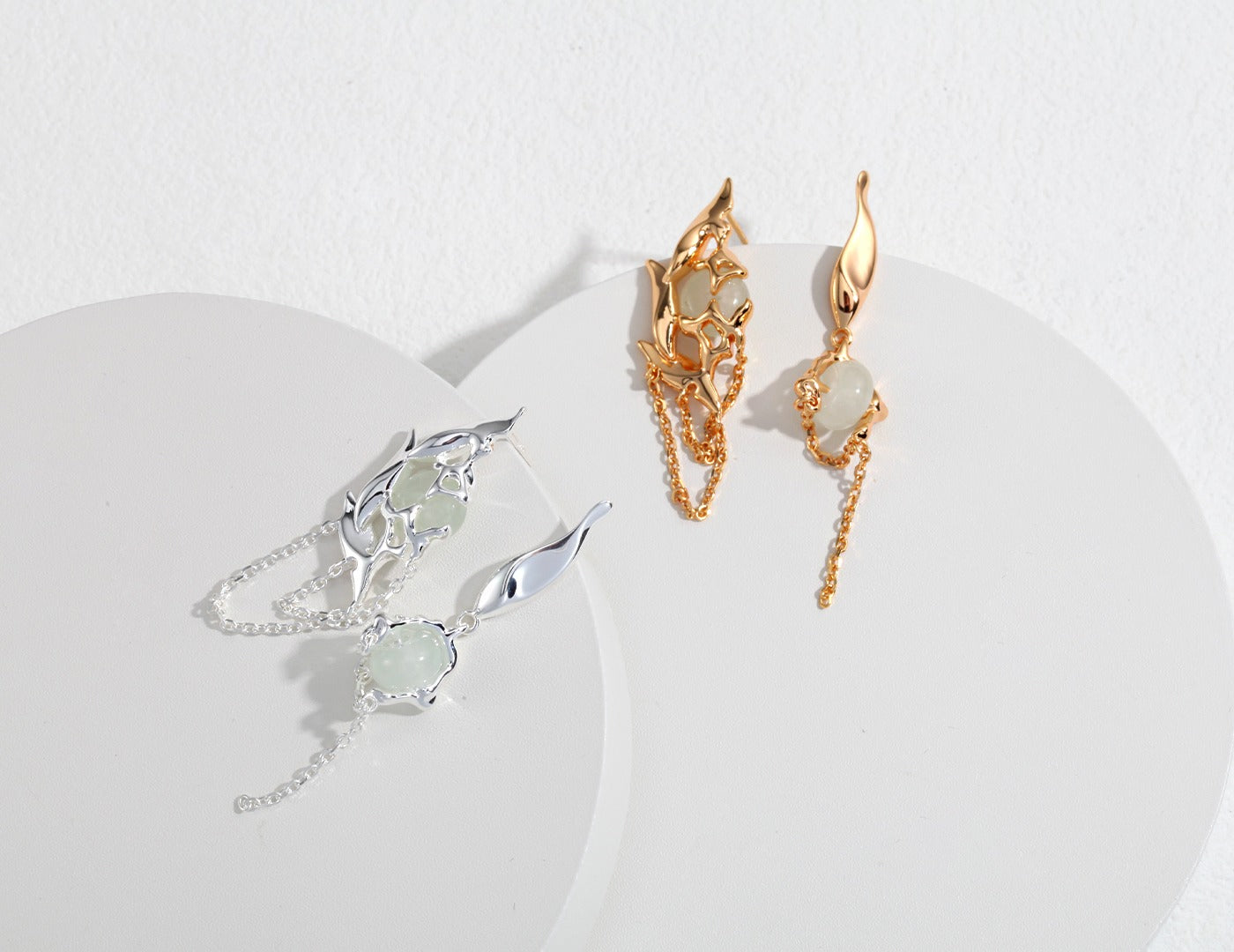New Chinese style sterling silver AB asymmetrical earrings