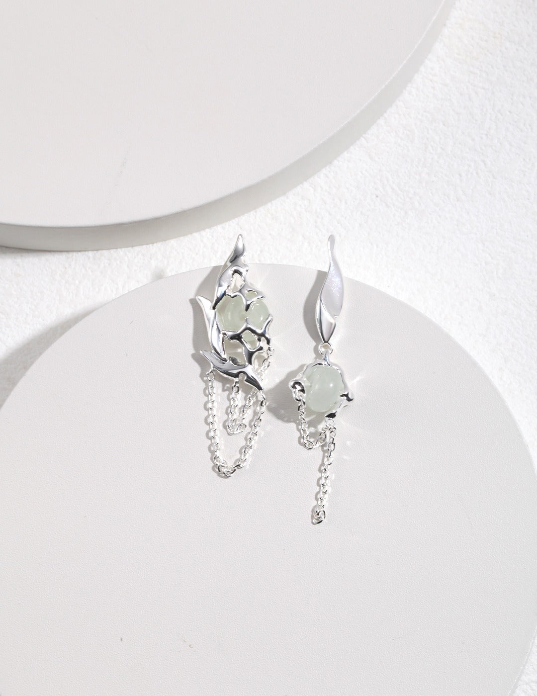New Chinese style sterling silver AB asymmetrical earrings