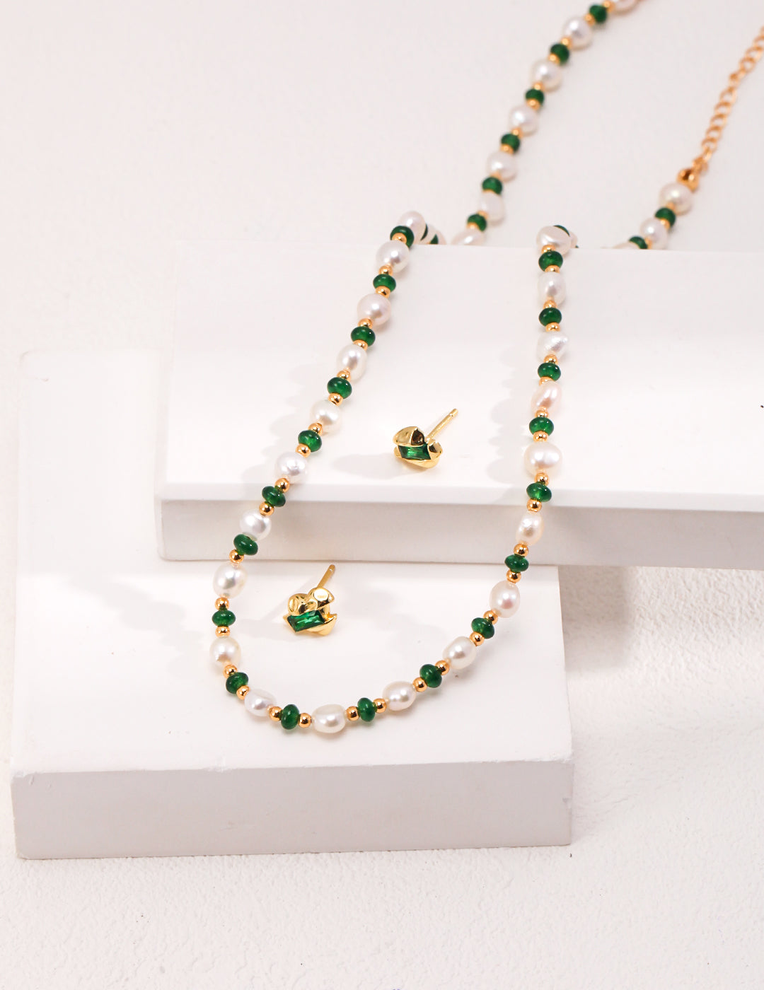 Pearl Emerald Sterling Silver Necklace