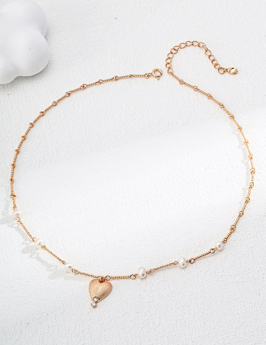 S925 Silver Simple Natural Pearl Frosted Pendant Necklace