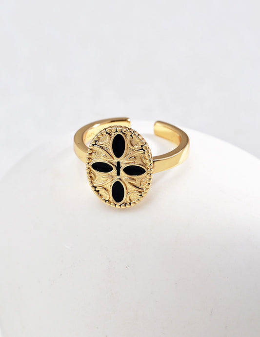 S925 Silver Vintage Black Drip Glaze Ring