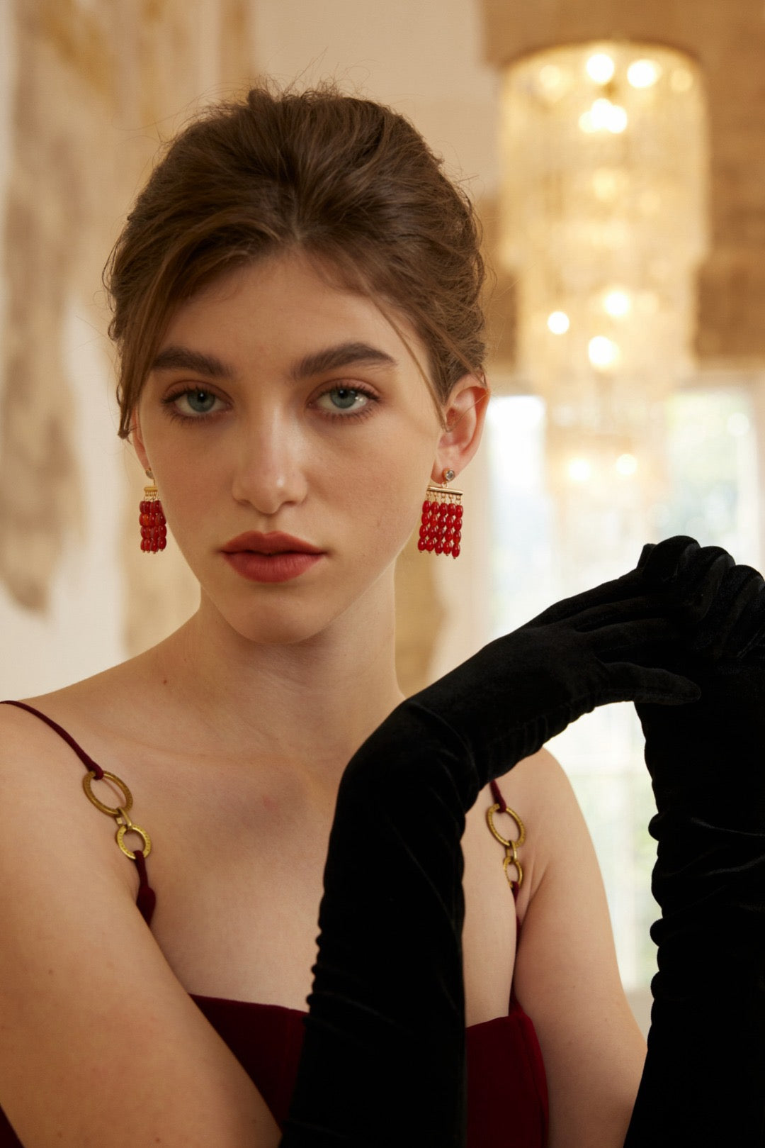 S925 Silver Simple Red Agate Earrings