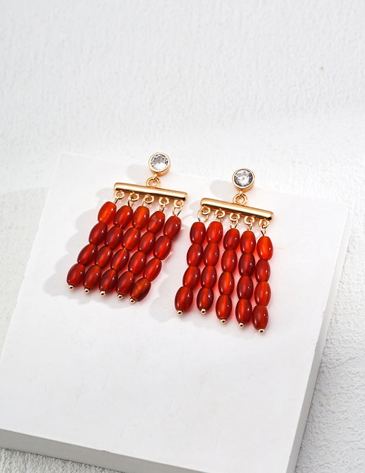 S925 Silver Simple Red Agate Earrings