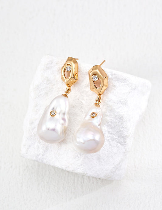 S925 Silver Natural Baroque Pearl Earrings