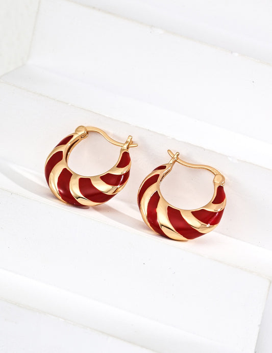 S925 Silver Simple Red Glaze Drop Earrings