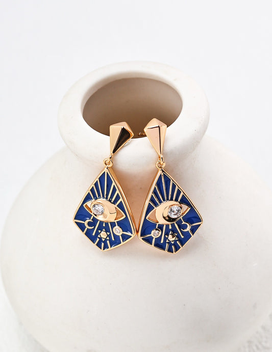 S925 Silver Vintage Blue Glaze Zirconia Earrings Necklace