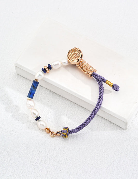 S925 Silver Pearl Lapis Lazuli Bracelet