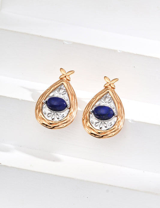 S925 Silver Vintage Gold and Platinum Mother-of-Pearl/Lapis Lazuli Earrings