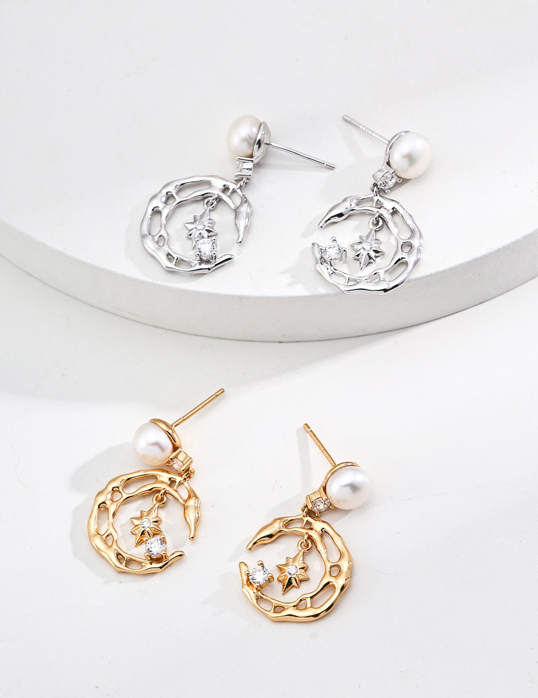 S925 Silver design natural pearl zircon earrings