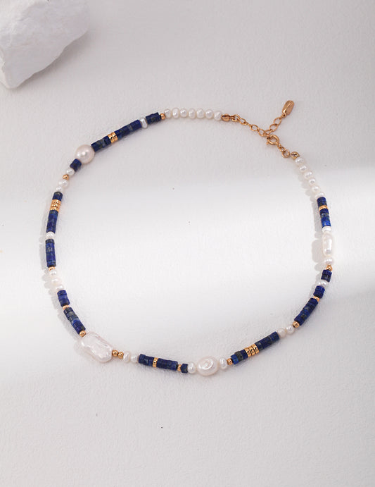 S925 Silver Lapis Lazuli Pearl Necklace