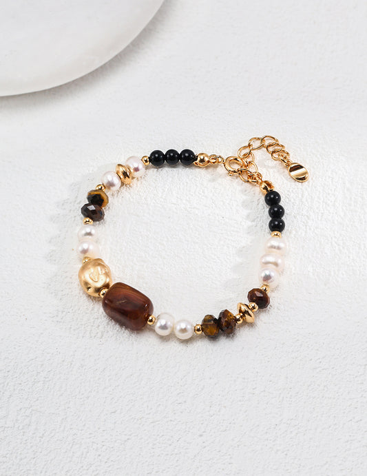 S925 Silver Natural Pearl Tiger Eye Stone Bracelet