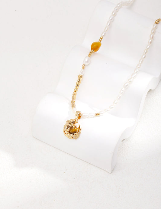 Tiger Eye Natural Pearl Necklace