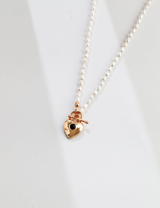 Sterling Silver Heart Shaped Rice Pearl Necklace