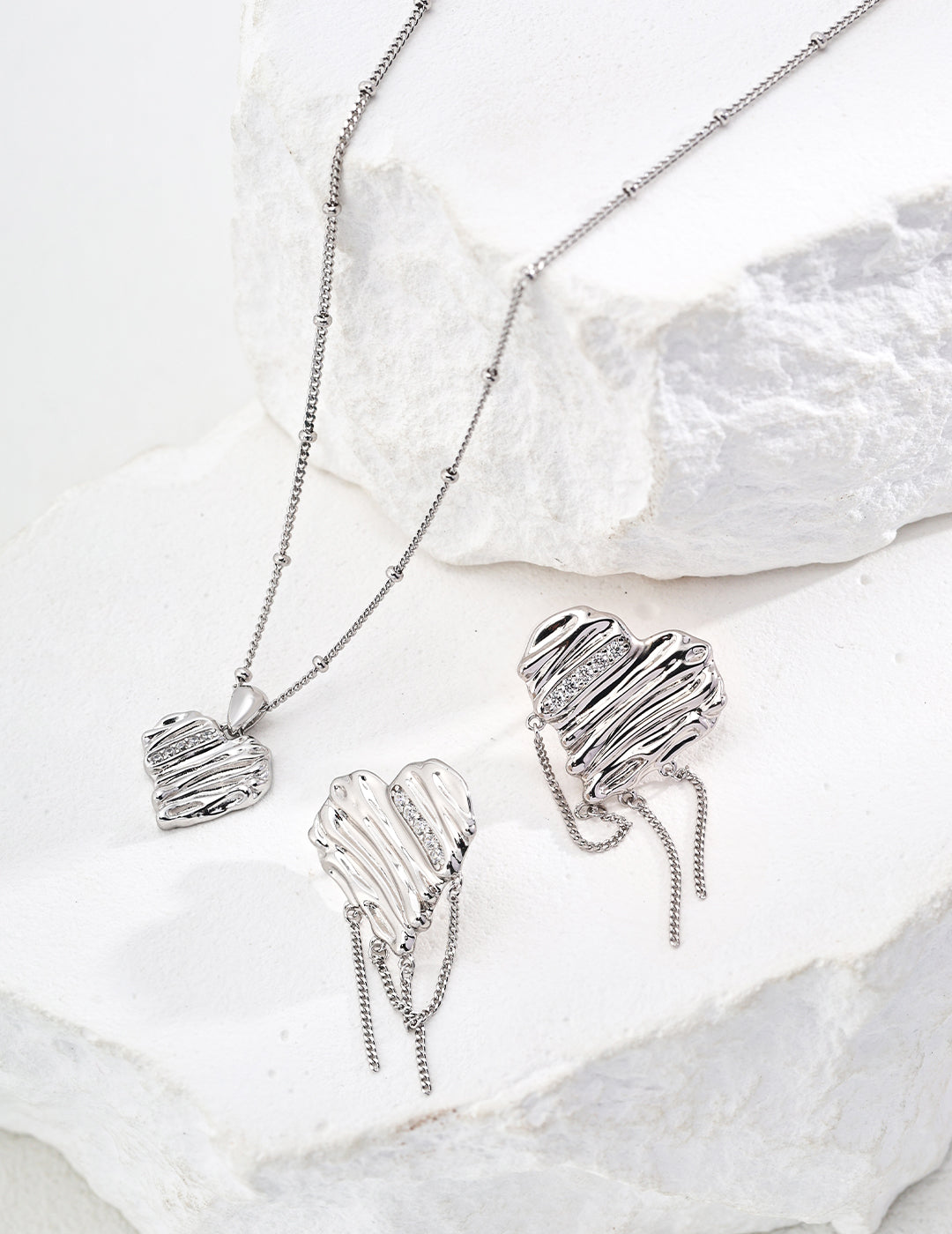 S925 Silver Simple Heart Shape Earrings Necklace
