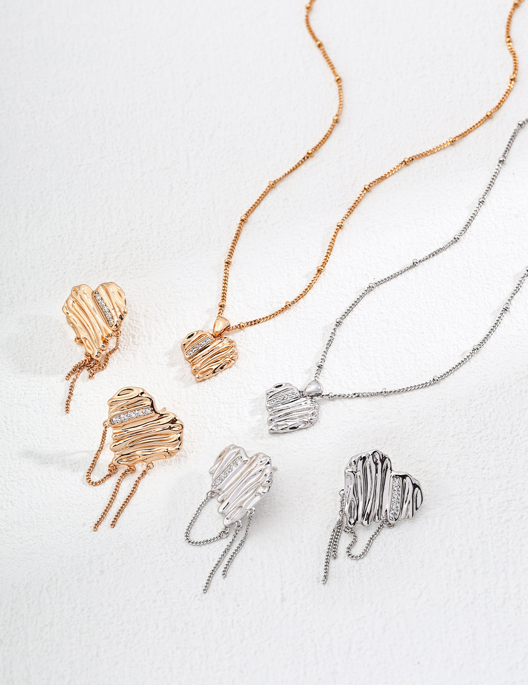 S925 Silver Simple Heart Shape Earrings Necklace